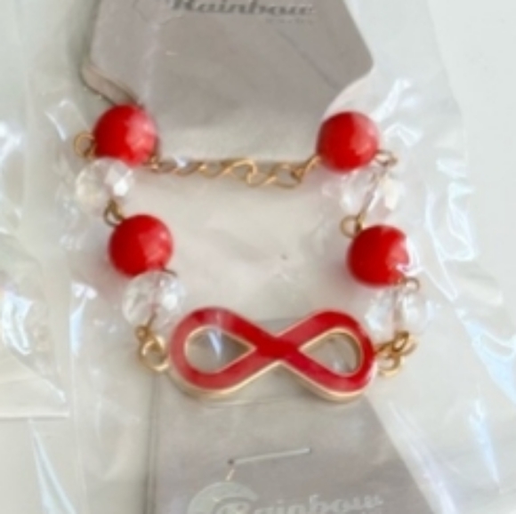 Infinity sign colorful *RED bead & chain bracelet adjustible osfm - Picture 6 of 10